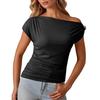 2026 European & American Off-Shoulder Cinched Waist Fashion Pullover Women's T-Shirt