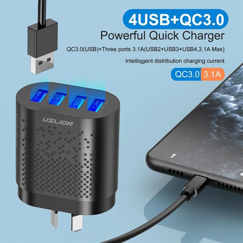 48W 3A QC3.0 AU Plug USB Charger for Australia Mobile Phone Charger For iPhone 15 14 Samsung 4 Port Fast Wall Chargers