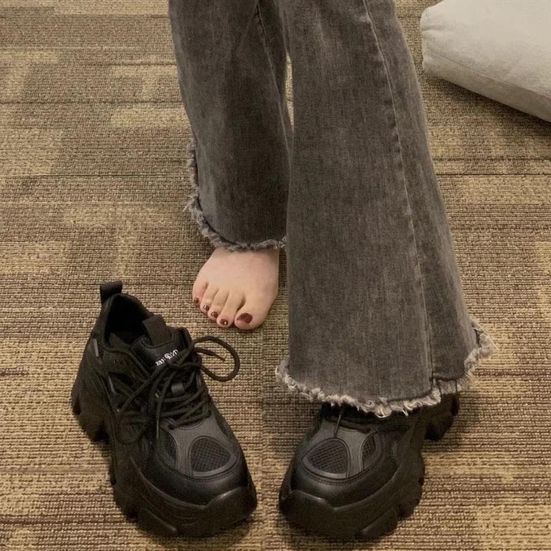 

Women Chunky Sneakers White New Casual Sports Shoes Women Lace-up Mesh Breathable Women s Running Shoes Zapatillas Mujer 40 чёрный