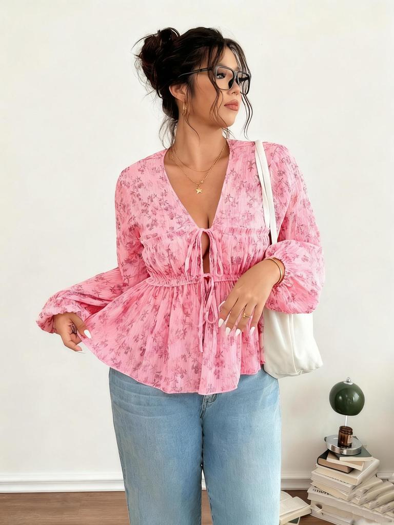 Bohemian Floral A-line Skirt Top with V-neck and Shirred Waist (2025)