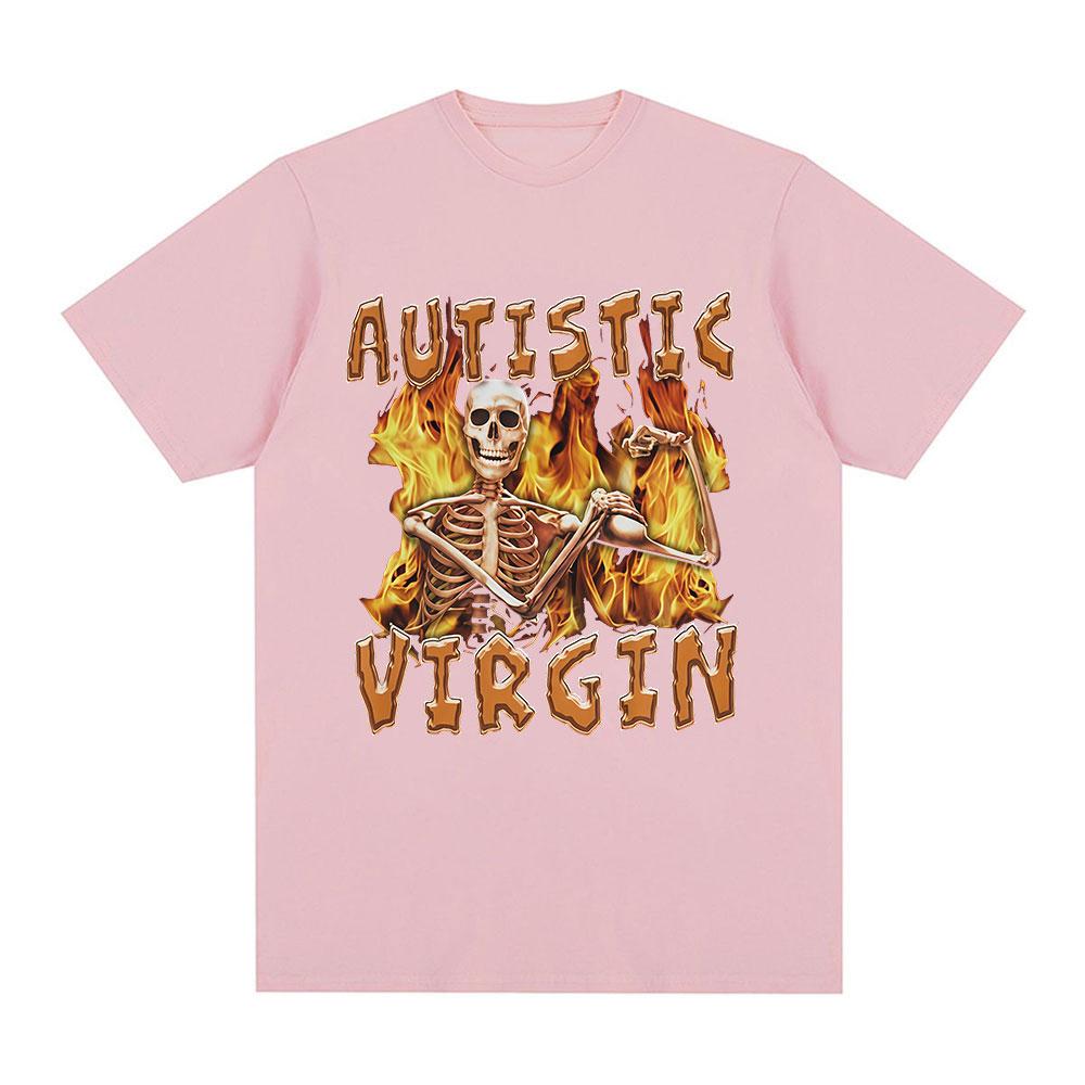 Autist Jungfrau Lustiger Skelett Autismus Meme T-Shirts Herrenbekleidung Vintage Gothic Kurzarm T-Shirt Baumwolle Oversized T-Shirt