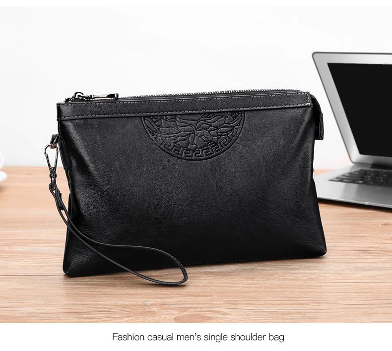 Men's Cross-Border Fashion Zipper Clutch: Large Capacity, Textured Handbag for Business & Portability.