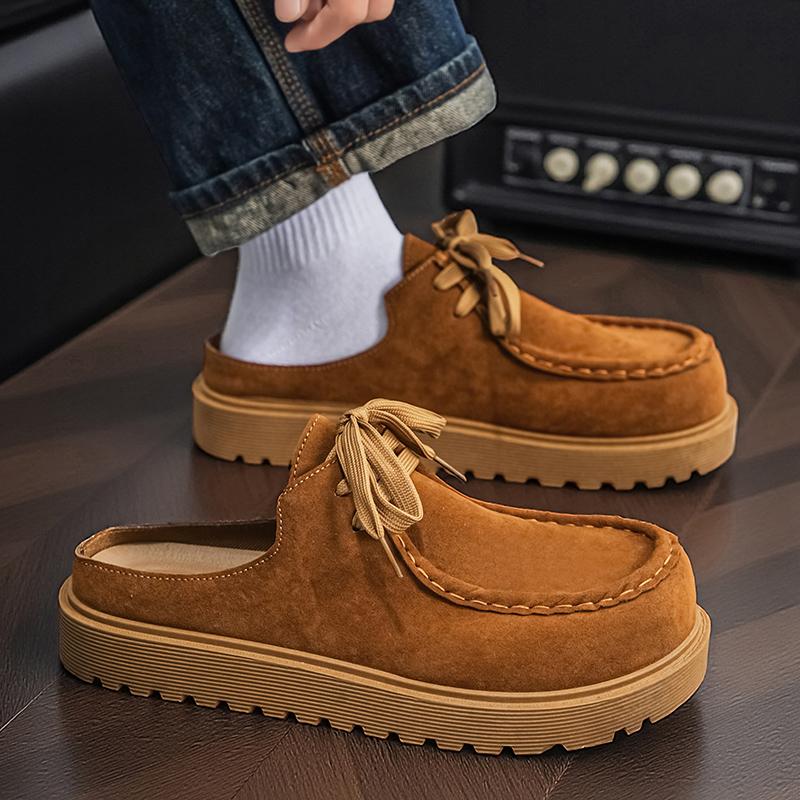 Platform Half Shoes Mules for Men Closed Toe Slip On Flat Sneakers Slides Sandals Summer Open Back Casual Shoes Loafers Slippers
