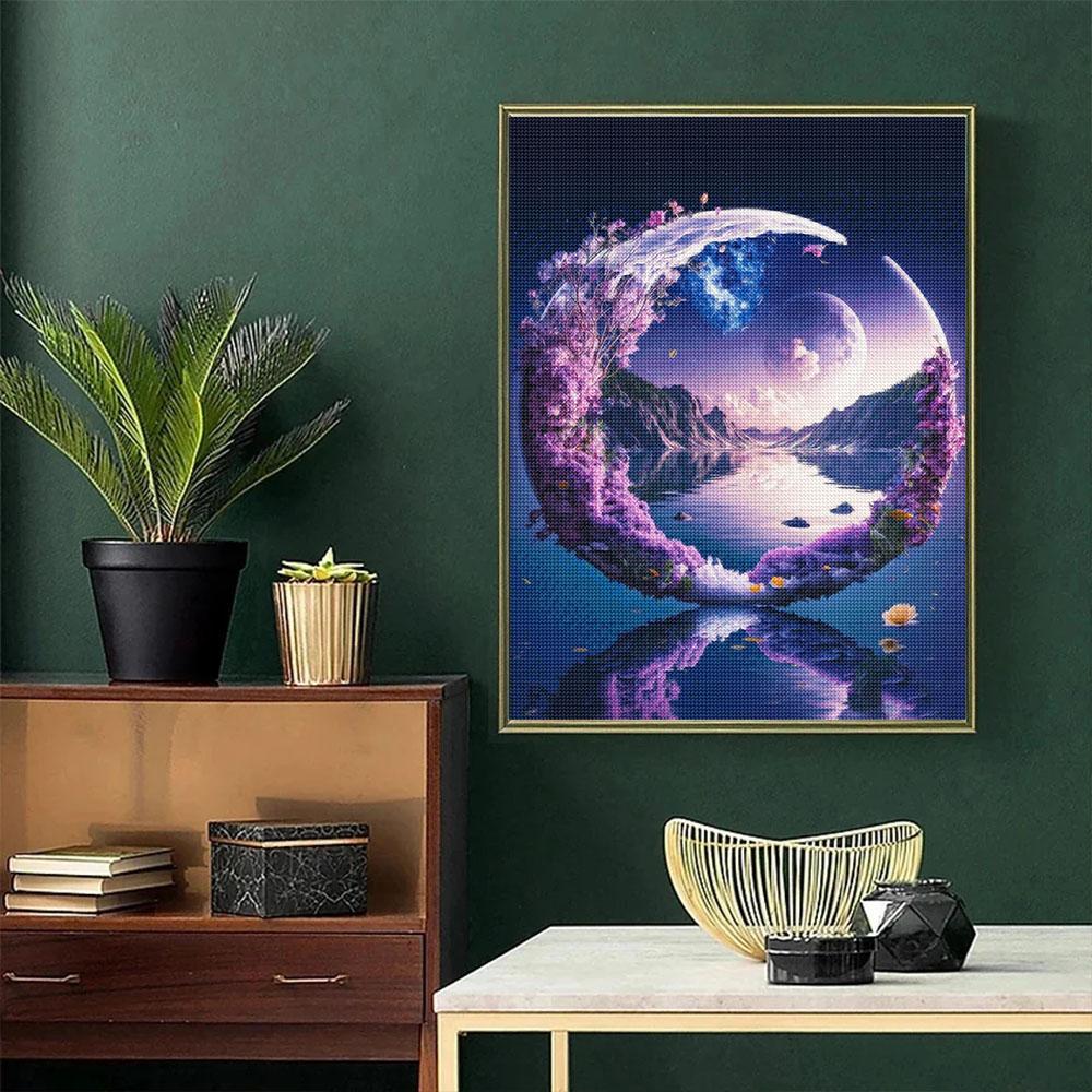 DIY 5D Diamond Painting Art Purple Moon Full Round Mosaic Diamond Embroidery Landscape Cross Stitch Set Home Decoration