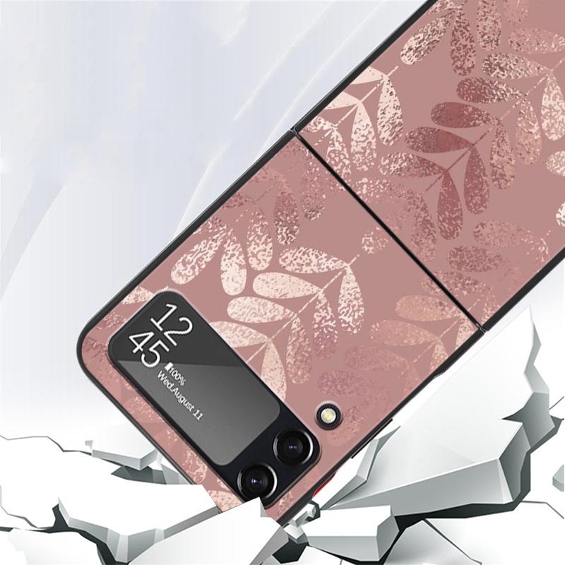 Hülle Funda für Samsung Galaxy Z Flip 4 Z Flip 3 5g Zflip Zflip3 Flip4 Hart-PC Gold Rosa Rose Glitzer Herzen Fundas Hart-PC