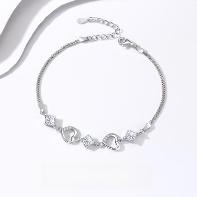 Heart To Heart Bracelet Women's Korean Exquisite Fashion Versatile Hollow Love Flash Diamond Jewelry Gift Women
