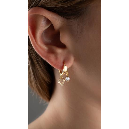 925 Sterling Silver Double Heart Stone Earrings