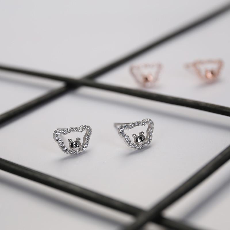 Diamond Hollow Bear Earrings for Women  Korean Style  Simple  Compact and Cute Earrings  New Style Trendy