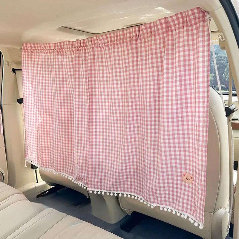 Car Curtains Summer Car Front Rear Partition Curtain -Cute Cartoon Bear Window Shade Privacy Sunscreen Heat Insulation Accessory