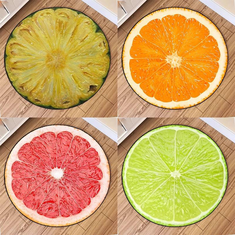 Creative Citrus Fruit Print Round Carpet Soft Anti-slip Wear-resistant Used As Round Mat for Living Rooms Creativity Circle Rug