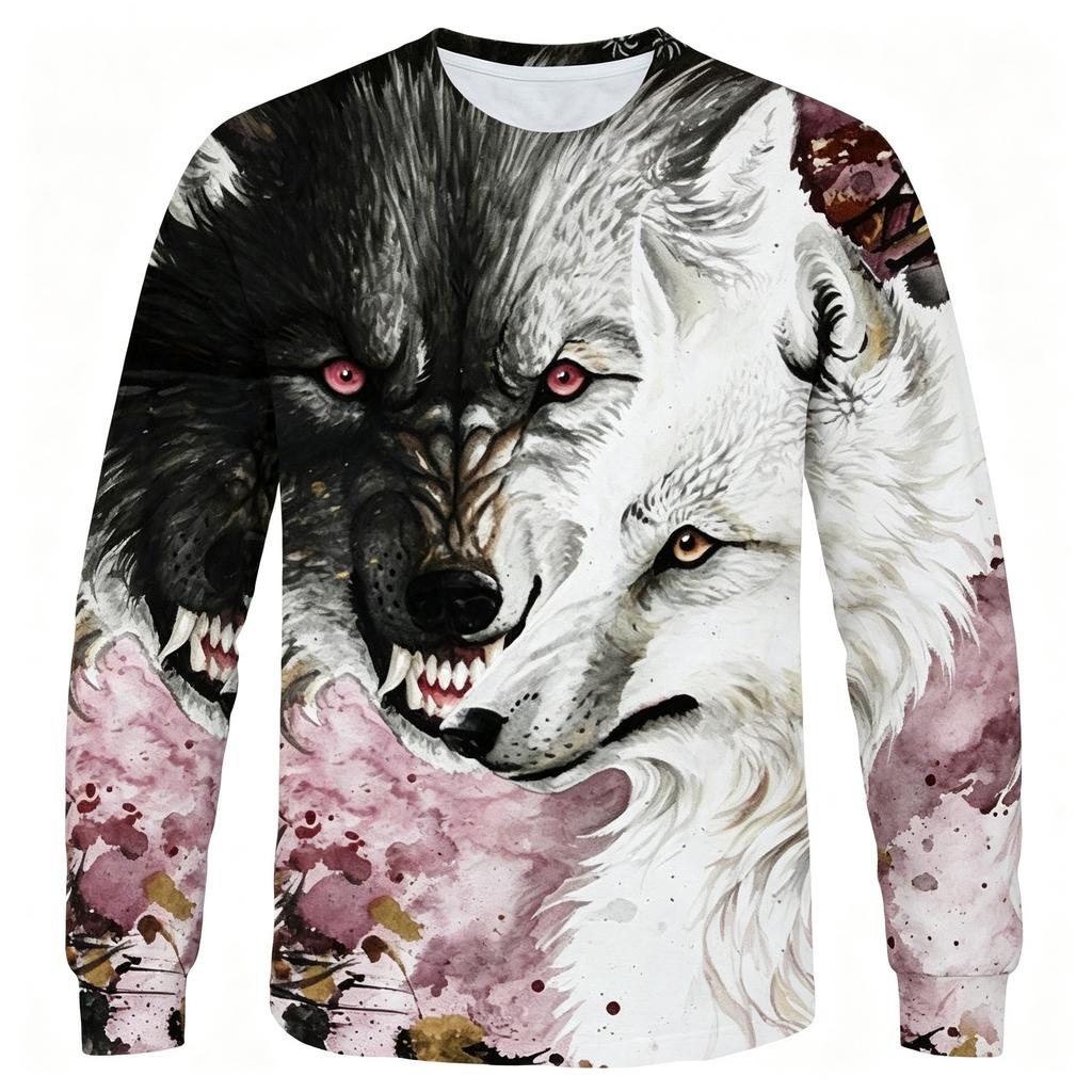 Men's Long Sleeve T-Shirt 3D Wolf Animal Print Crew Neck Casual Street Fashion Tops