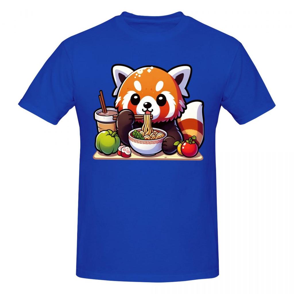 Unisex Kawaii Red Panda Eating RaUnisex Noodles Trendy T Shirt Streetwear Oneck Cotton T Shirts