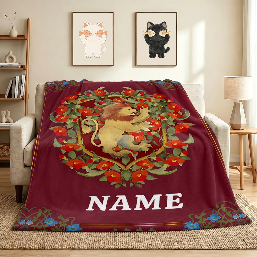 Custom Name Floral Fantasy Flannel Blanket Throw Blanket Soft Warm Sofa Bed Home Decor Unique Gift