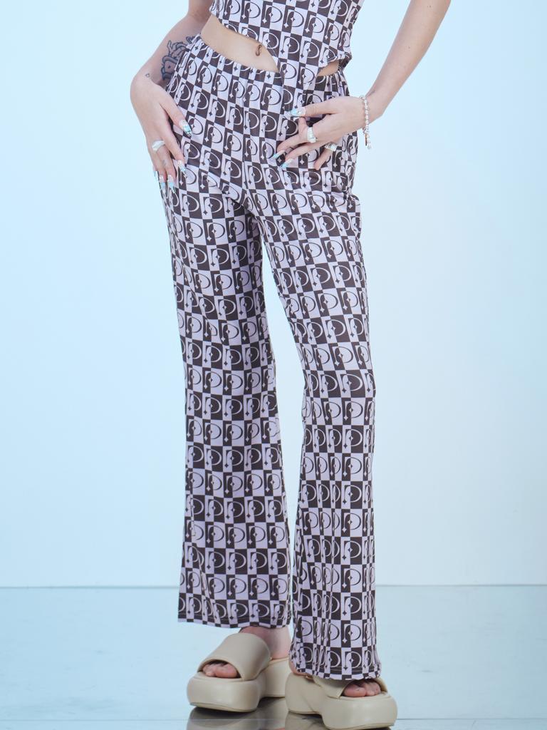 DILETTANTISME Brown Check Bootcut Pants