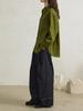 Green 100% Linen Women's Loose Long Sleeve Shirt for Early Autumn Wear