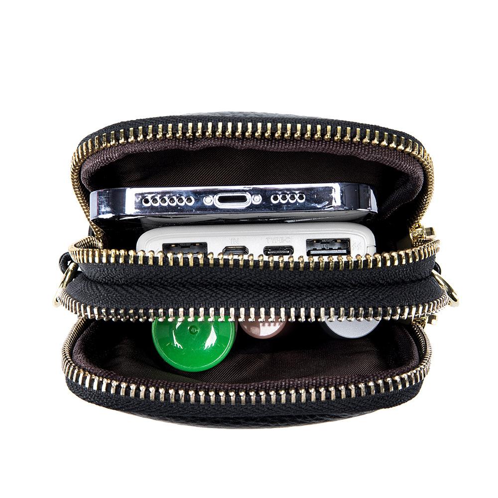 2025 New Soft Cowhide Mobile Phone Bag Women's Vertical Messenger Bag Fashion Double Zipper Shoulder Bag Tide