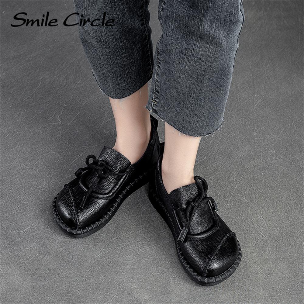 Chaussures plates en cuir naturel pour femmes, chaussures basses décontractées à lacets, chaussures de travail rétro à la mode pour femmes