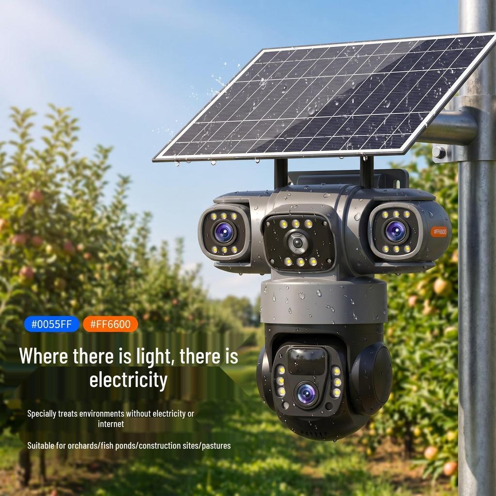 V380 4G Solar PTZ Camera: Tri-Lens, Low Power, Full-Color HD Night Vision for Southeast Asia Surveillance