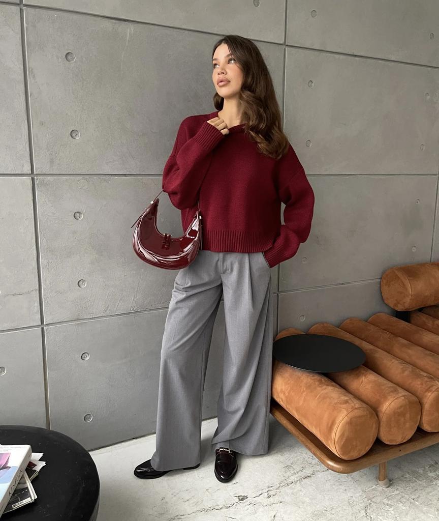 European and American cross-border models solid color classic round neck long-sleeved loose and simple pullover women's versatile knitted pullover