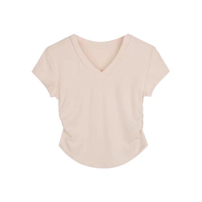 Letní francouzský pas design přední rameno krátký rukáv tričko dámské slim-fit krátké véčko spodní tričko, tenký top dámské oblečení