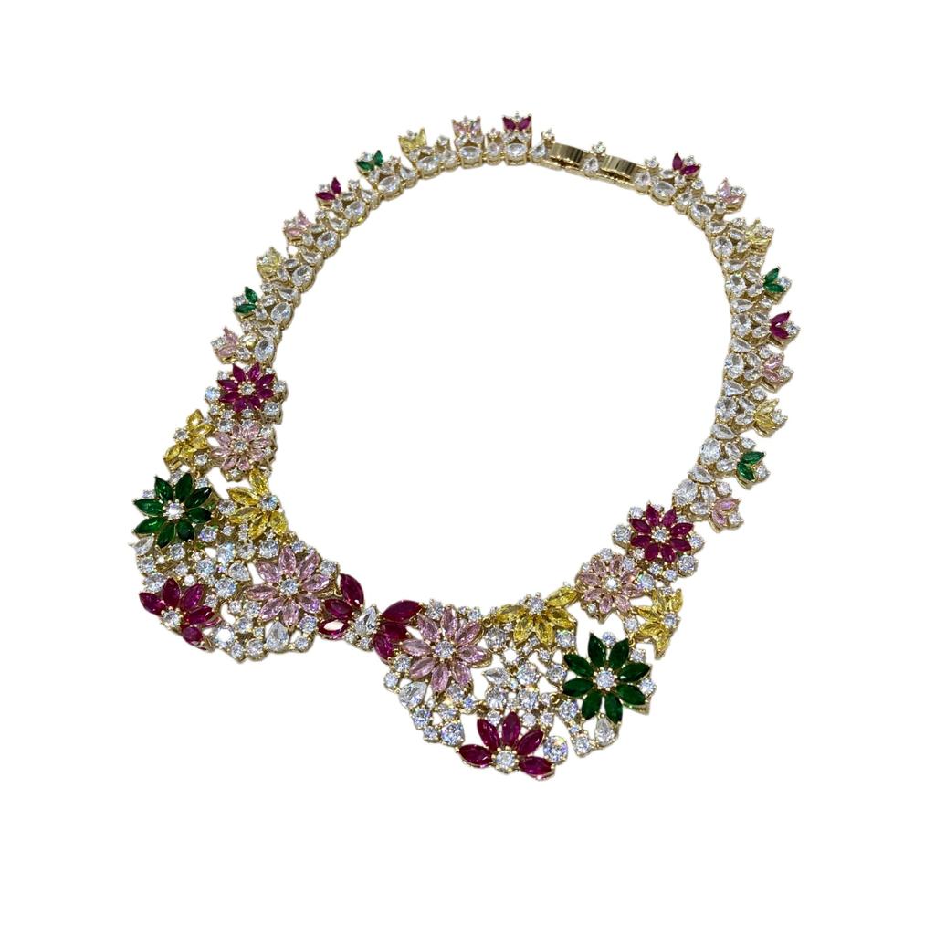 Middle Eastern Zircon Necklace Earrings Set Bridal Wedding Party Wedding Dress High-End Jewelry Flowers