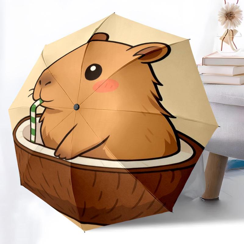 

1pc Coconut Capybara Automatic Folding Umbrella Durable Iron Frame,All Seasons Home Travel Outdoor Multifunctional Umbrella yy251115117