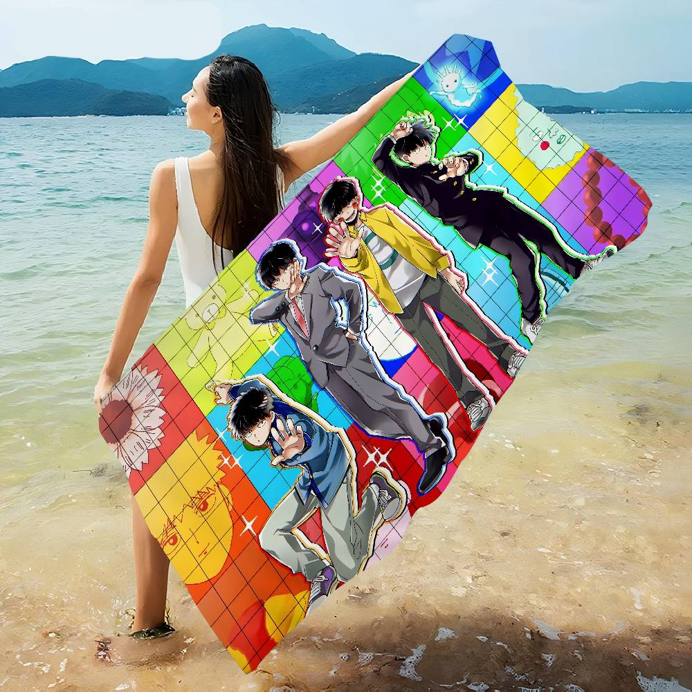 Anime Mob P-Psycho 100 Anime Beach Swimming Towel Soft Absorbent Washcloth Children's Gifts for Kids Travel Camping Gym