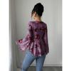 Fashion Square Collar Sweet Flower Printed Women Blouse Blending Tie Long Sleeved Shirt Ladies Loose Irregular Tops Elegant Slim Fit Casual Clothing
