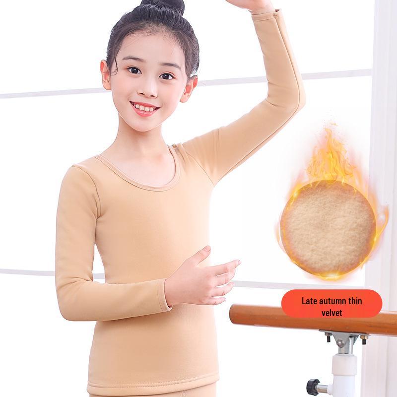 Autumn Winter Fleece-Lined Kids' Dancewear Invisible Girls High-Stretch Performance Outfits