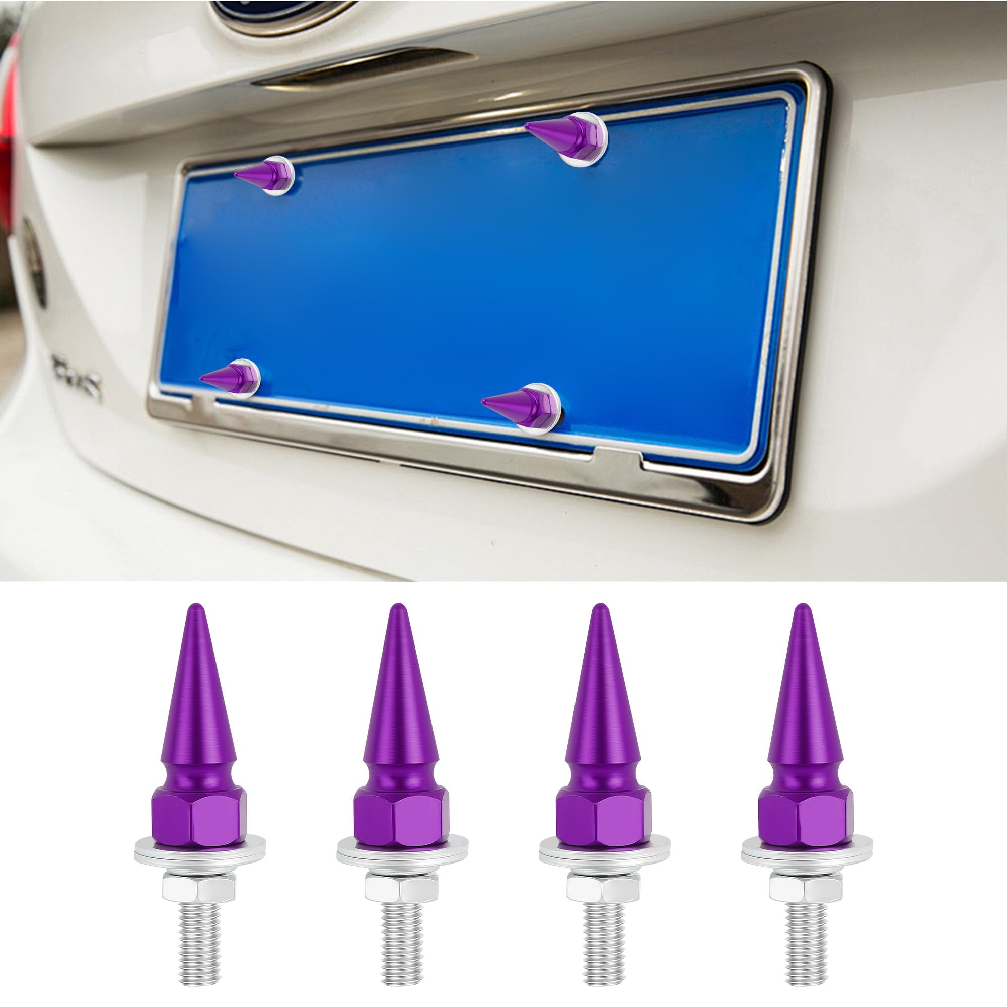 

4 Pcs Car Spikes License Plate Screws Personalized License Plate Bolts and Nuts for 2.05x0.70x0.23 inch фиолетовый