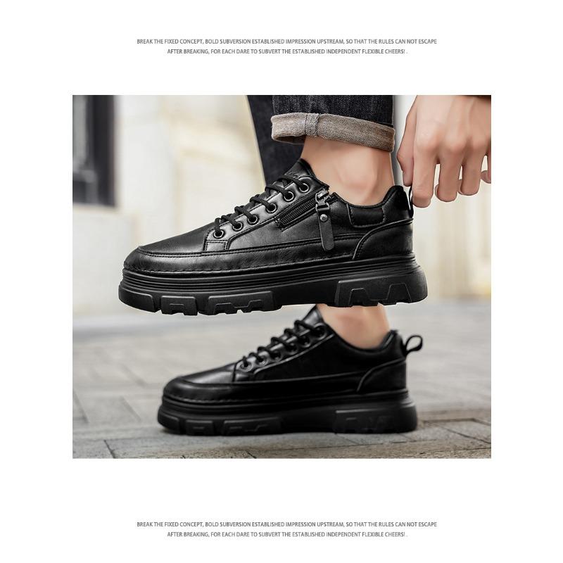 Men's Autumn Sports Casual Board Shoes, Versatile Waterproof Black Leather Shoes, Trendy Work Footwear.