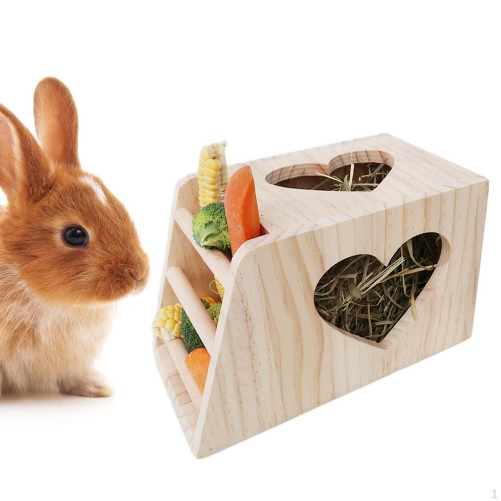 Wooden Hay Feeder, Food Feeding Rack, Less Waste Grass Holder for Small Animals Guinea Pig