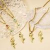 2 PCs Rose Brass 8K Gold Plated Tulip Flower Micro Pave Clear Cubic Zirconia Pendants Exquisite Jewelry Findings 3.8cm x 1.2cm