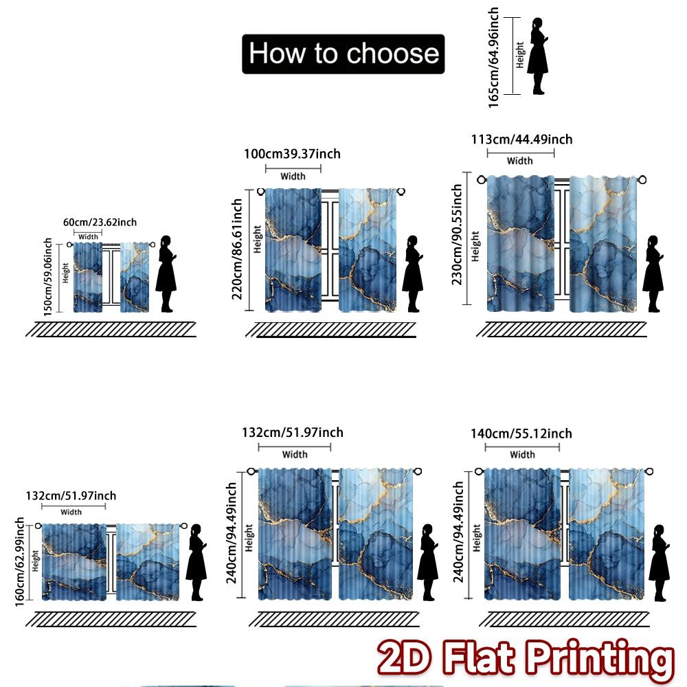 2pcs   2D FLAT PRINTING Curtains (Without Rod) Blue Marble Veins Halloween Festival Popular Curtains&Drapes Polyester Easy