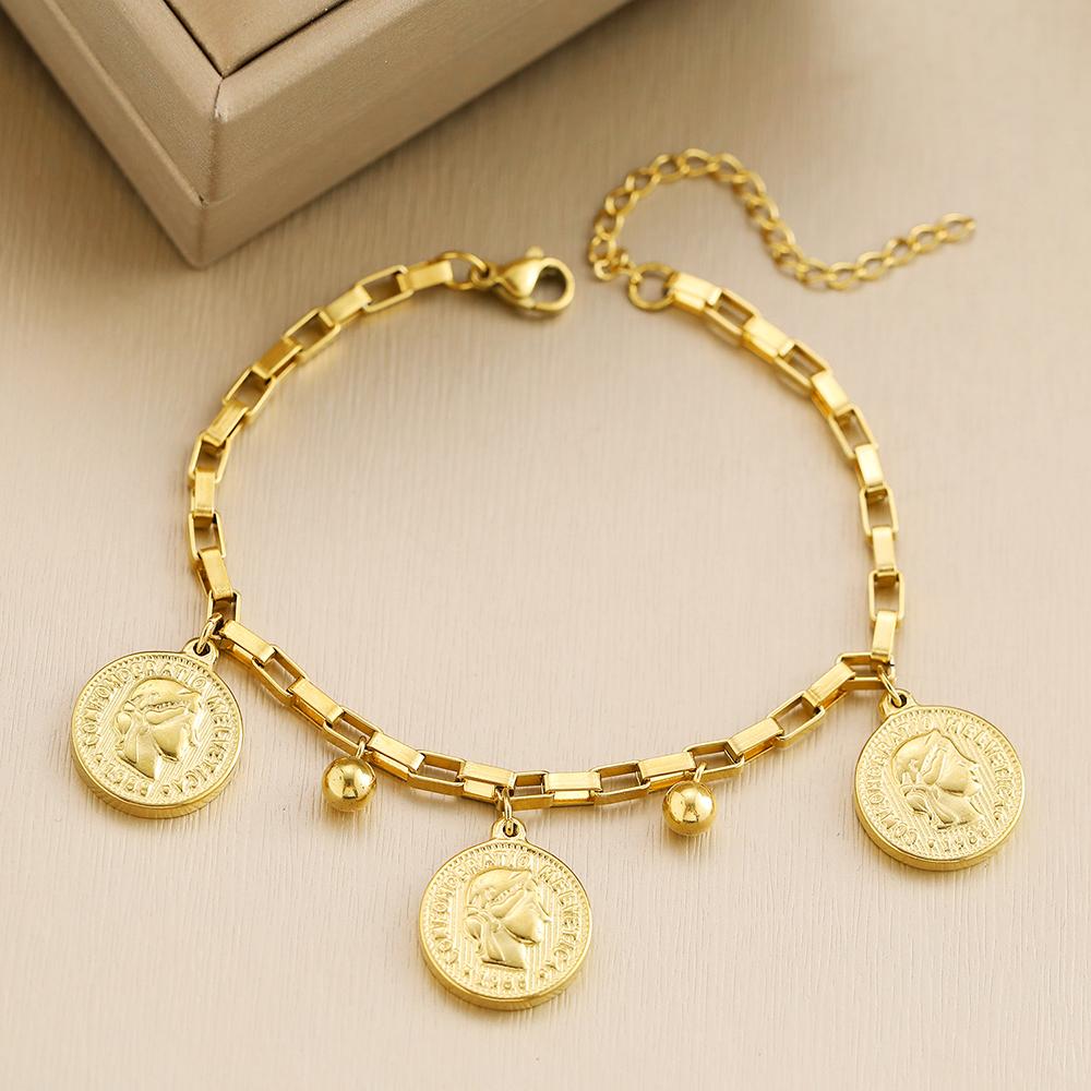 Stainless Steel Bracelets Grunge Gothic Queen's Portrait Coin Pendants Exquisite Charms Bracelet For Women Zircon Party Gifts