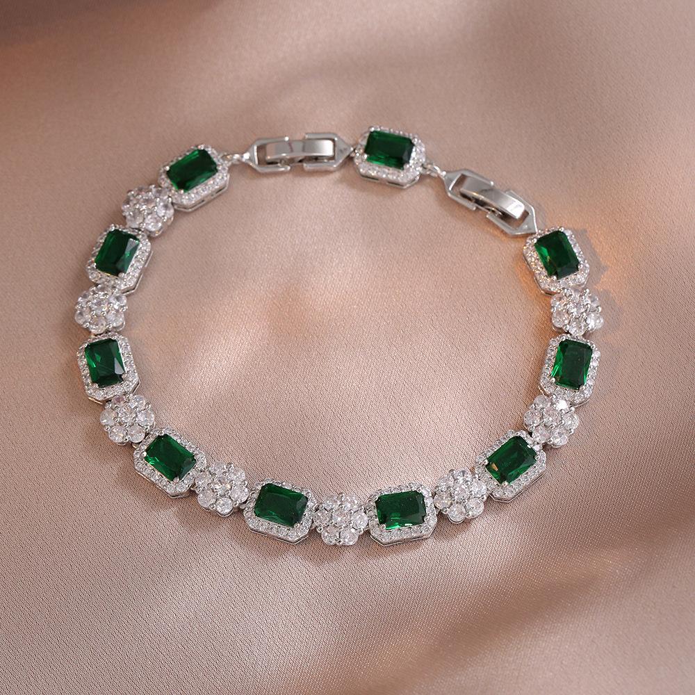 Bracelet Women'S Style Color Micro-Inlaid Zircon Bracelet Design Simple Temperament Women'S Emerald Bracelet