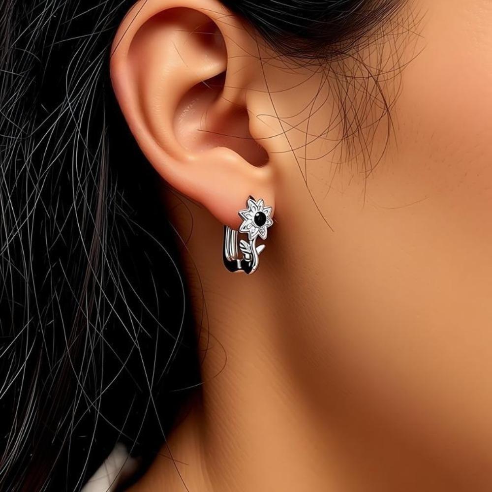 Black Awn Svart stein smykker bøyle øredobber for kvinner