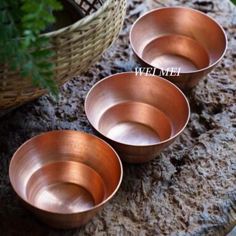 Vintage Pure Copper Bowl,Handcrafted Brushed Finish Luster Texture Picnic Soup 12 cm Bowl,Portable Thickened Copper Tableware