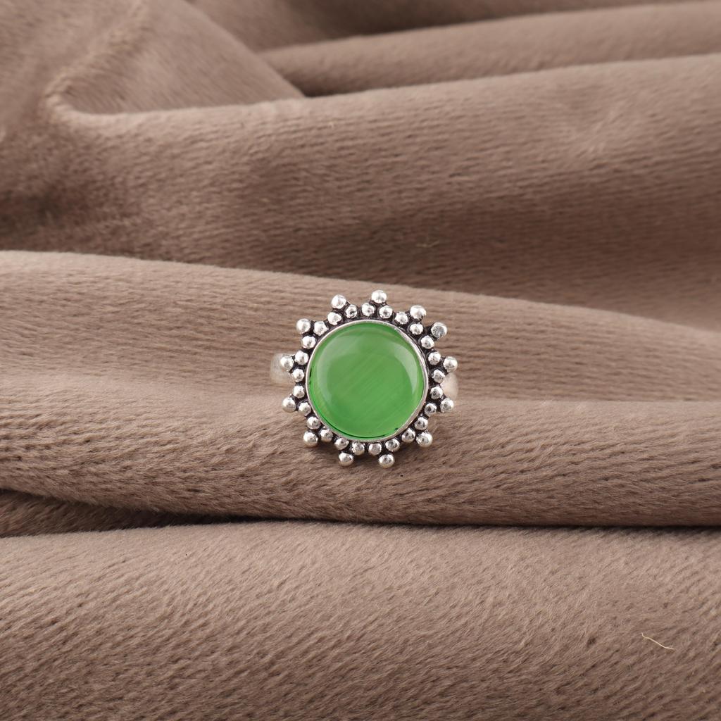 Green Cat's Eye Gemstone Ring, 925 Solid Sterling Silver Jewelry, Handmade Spiritual Jewelry For Wedding Gift