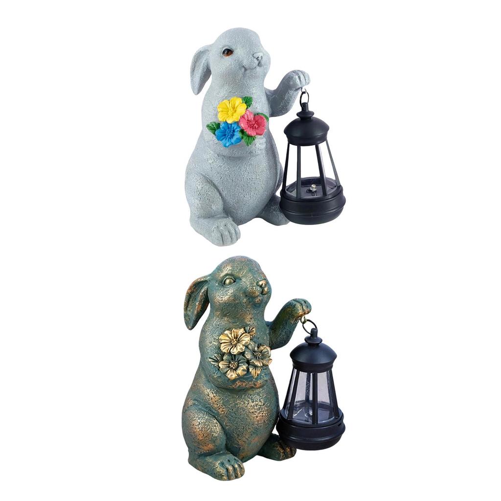 Solar Bunny Garden Statue Resin Animal Sculpture Easter Spring Decoration for Windowsill, Entrance, Bedroom Holiday