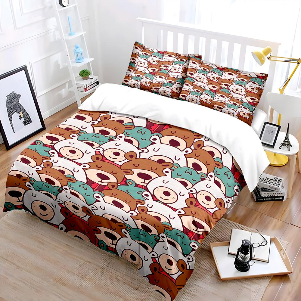 Dense Cartoon Bear Pattern Bedding Set for Kids Luxury Gift 3pcs Digital Print Comforter Set Soft Comfortable Breathable
