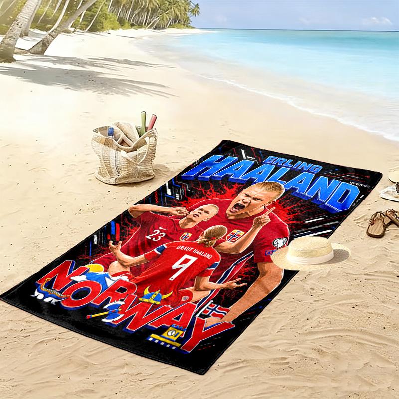 Haaland'S Norwegen Fußball Ruhm Strandtuch Strand Outdoor Camping Schnelltrocknendes Badetuch Küste Schwimmen Reise Und Urlaubs Handtücher Strandtuch