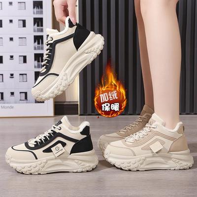 Damenschuhe Fleece verdickte Baumwollschuhe 2024 Winter neue Sport-Papa-Schuhe dicksohlige warme High-Top Sportschuhe