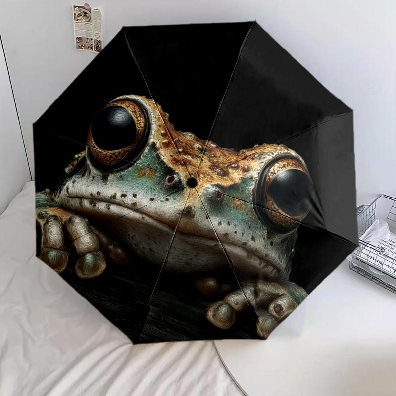 Frog pattern, automatic folding umbrella, portable and foldable design, 8 ribs, a Christmas or birthday gift.