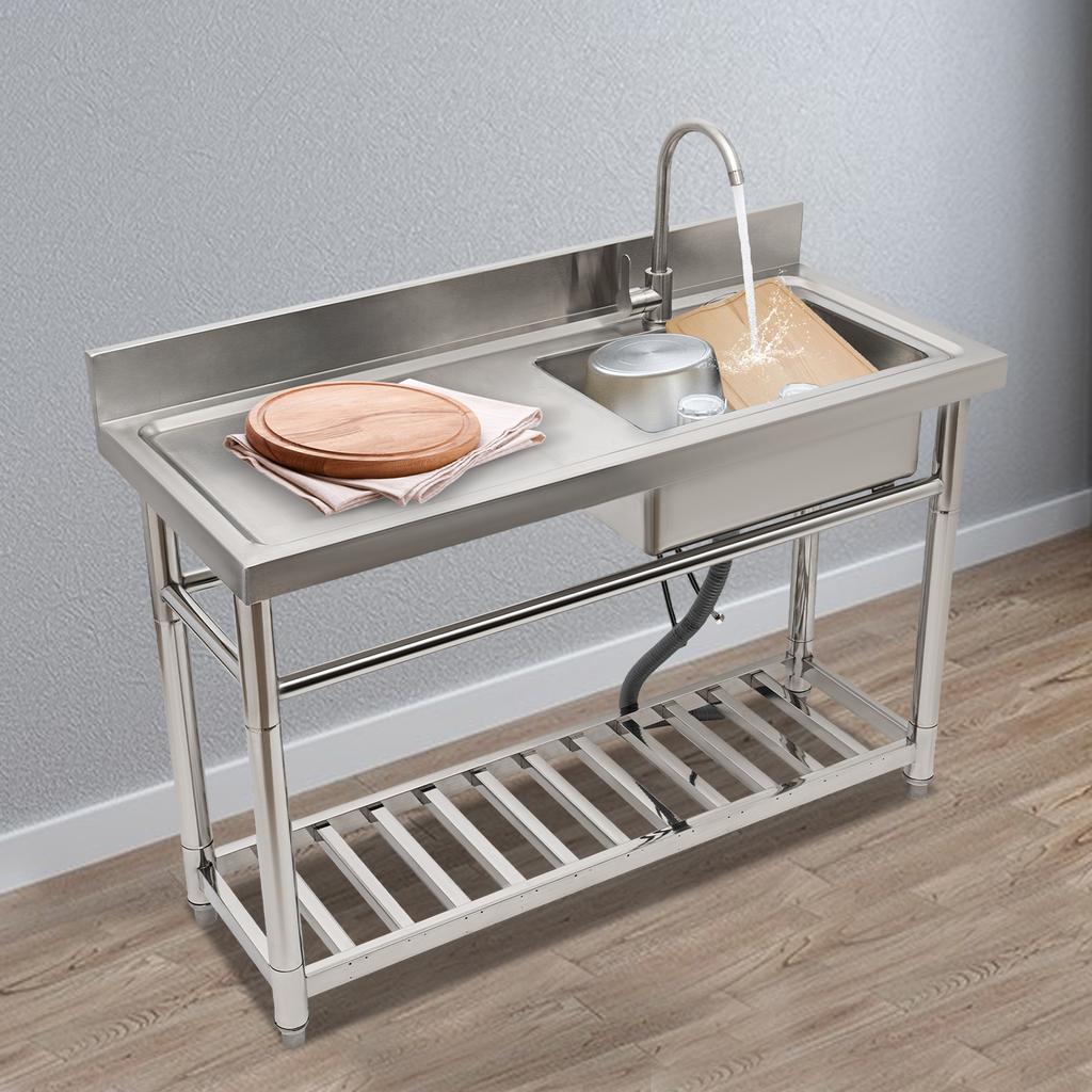Stainless Steel Kitchen Sink Free Standing W/ Adjustable Feet, Commercial Restaurant Sink, 201 Stainless Steel Single Bowl Sink
