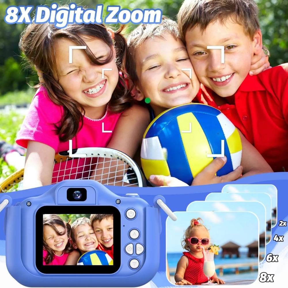 Blaue Hund Kinderkamera 1080P HD Digitalkamera 2,0" Dual-Objektiv Selfie-Videokamera mit Spielen Geburtstagsgeschenk Spielzeug für Jungen