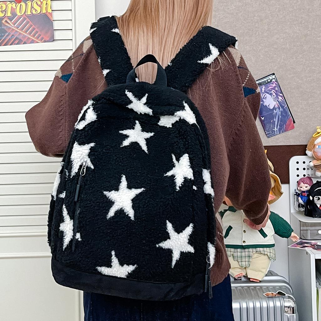 Schoolbag1011 autumn and winter new Korean version ins polka dot star plush backpack women's small middle school schoolbag