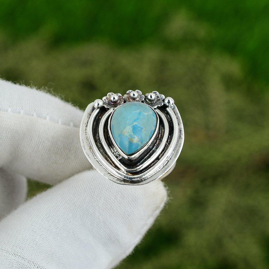 Naturalny Kamień Larimar Srebro Próby 925 Wyrazisty Regulowany Pierścionek Dla Dziewcząt