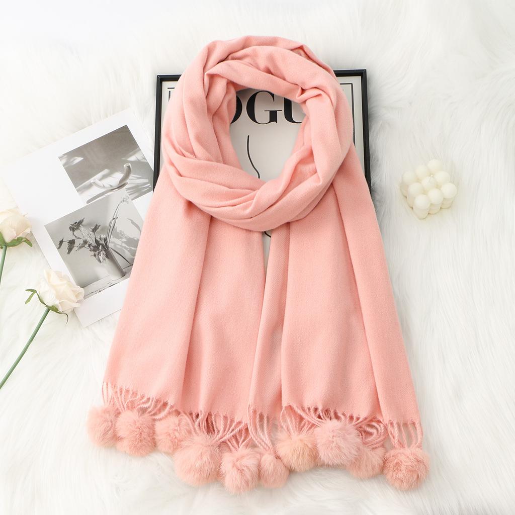 Damen Einfacher Uni Gestrickter Schal Kopftuch Elegante Dame Lässig Flauschige Quaste Warmer Schal Mujer Foulard Langer Wickelschal Winter Neu
