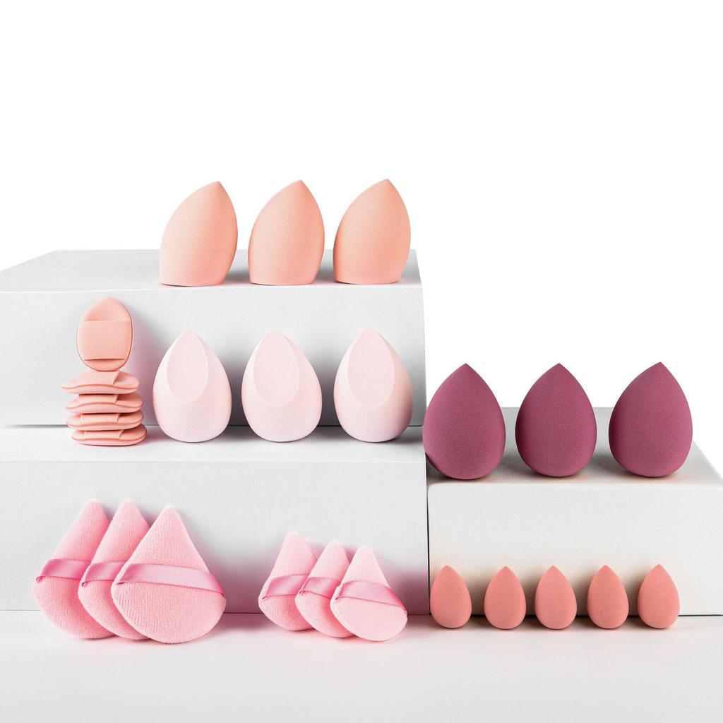 Multi-piece Powder Puff Set: Includes Beauty Blender, Thumb Puff, Mini Puff, and Cotton Puff In 5/14/19/25/34-piece Options.
